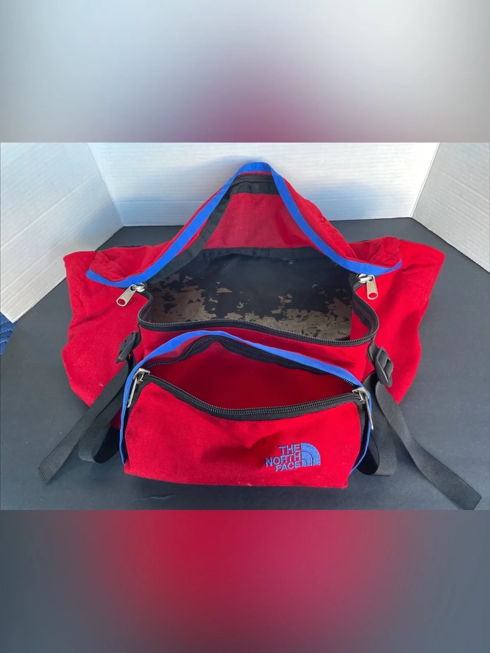 Vtg North Face Sport Hiker Multi-Pocket Lumbar Waist Fanny Pack Day Bag Red/blue